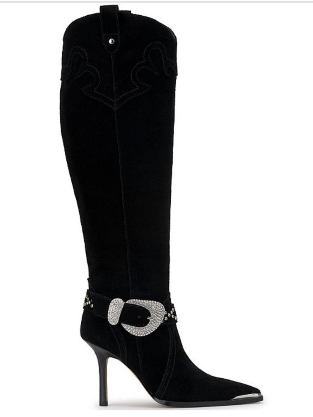 Jessica Simpson Kenzin Black Suede Western Embellished Buckle Tall Boots 8 NEW